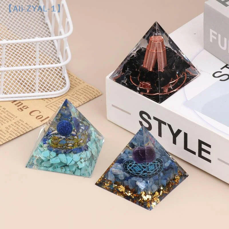 Energy Pyramid Orgonite with Natural Amethyst & Peridot – Reiki Chakra Meditation Tool