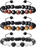 Multi-Piece Set 8Mm Men'S Tiger Eye Bracelet, Men'S Beaded Bracelet, Natural Stone Bracelet, Couple Bracelet, Jewelry Gifts, Men'S and Women'S (Three-Piece Suit)