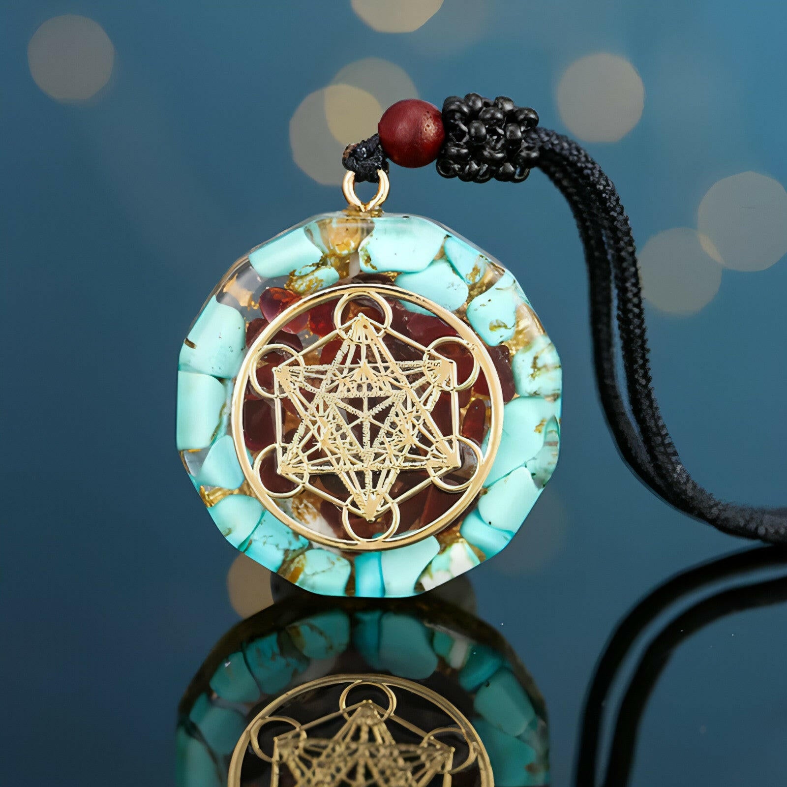 Orgonite Pendant Necklace Metatron Cube Resin Pendant Cosmic Healing Crystal Sacred Geometry Chakra Necklace Meditation Jewelry
