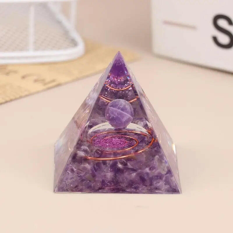 Energy Pyramid Orgonite with Natural Amethyst & Peridot – Reiki Chakra Meditation Tool