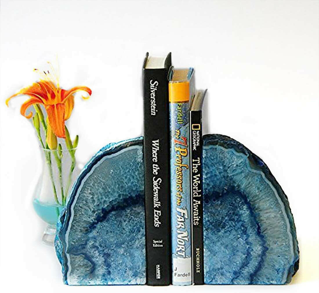 3 Lbs Polished Geode 1 Pair - Dyed Blue Agate Bookends for Decor