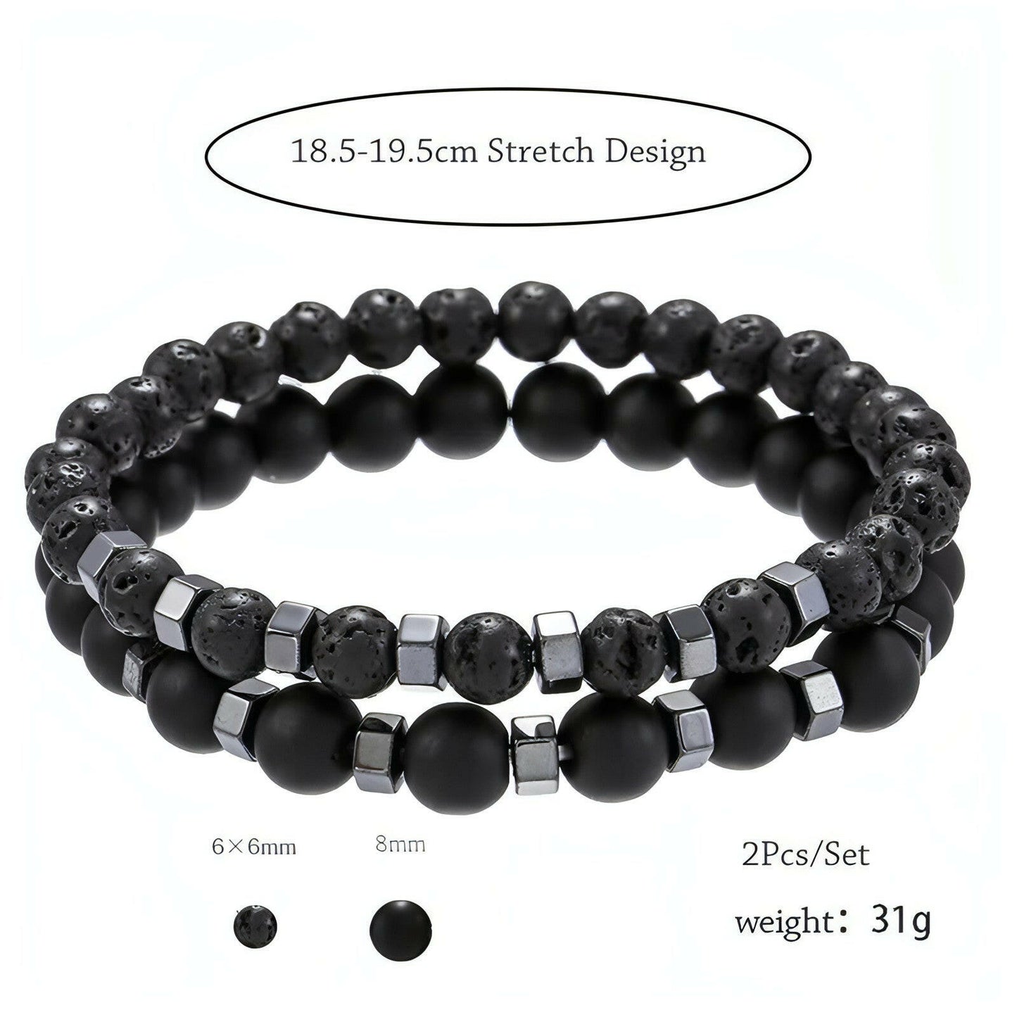 2Pcs/Set Beaded Bracelet Men Lava Stone Agate Tiger Eye Bead Charm Men Women Bracelet Sets Jewelry Best Gifts Pulsera Hombre