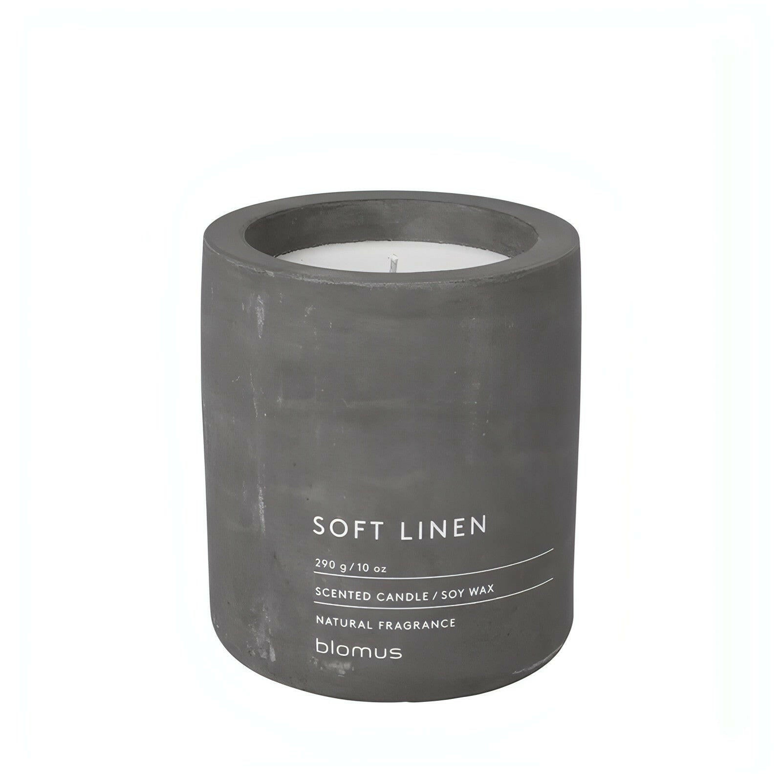Fraga Soft Linen Scented Jar Candle in concrete holder.