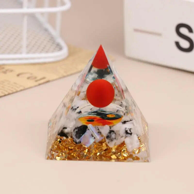 Energy Pyramid Orgonite with Natural Amethyst & Peridot – Reiki Chakra Meditation Tool