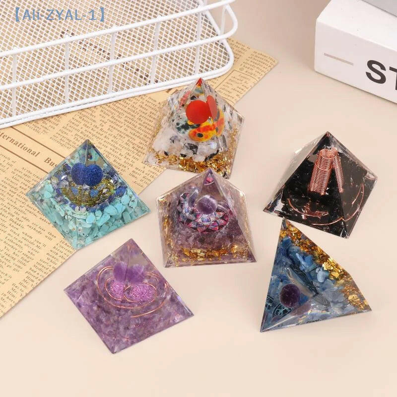 Energy Pyramid Orgonite with Natural Amethyst & Peridot – Reiki Chakra Meditation Tool