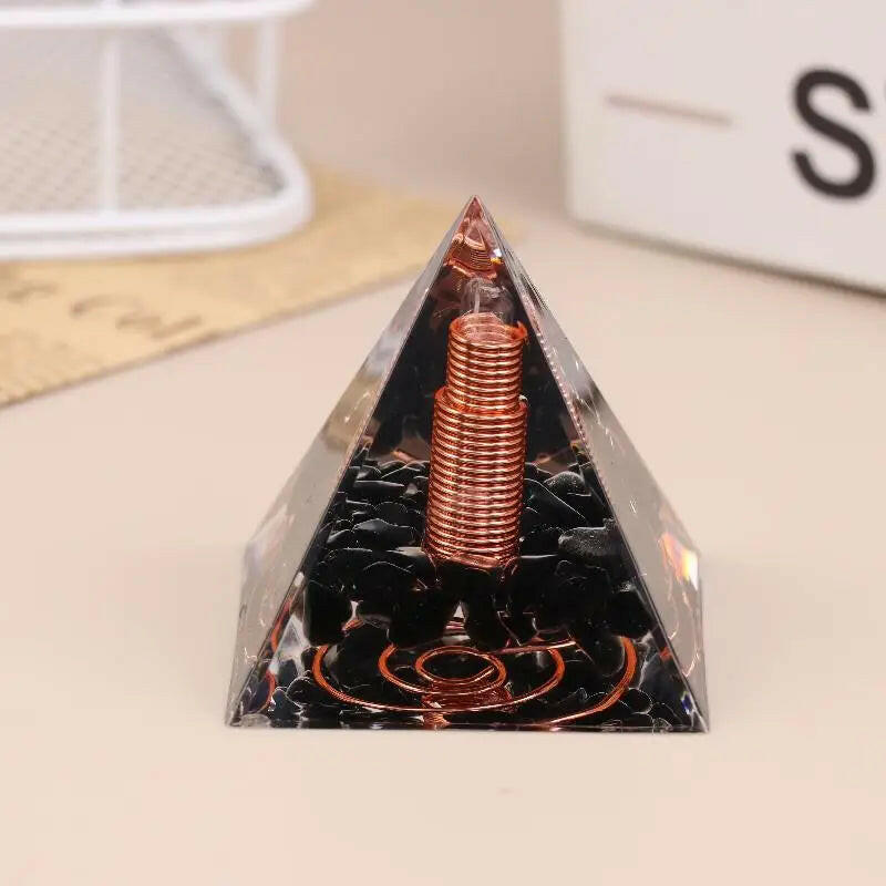 Energy Pyramid Orgonite with Natural Amethyst & Peridot – Reiki Chakra Meditation Tool