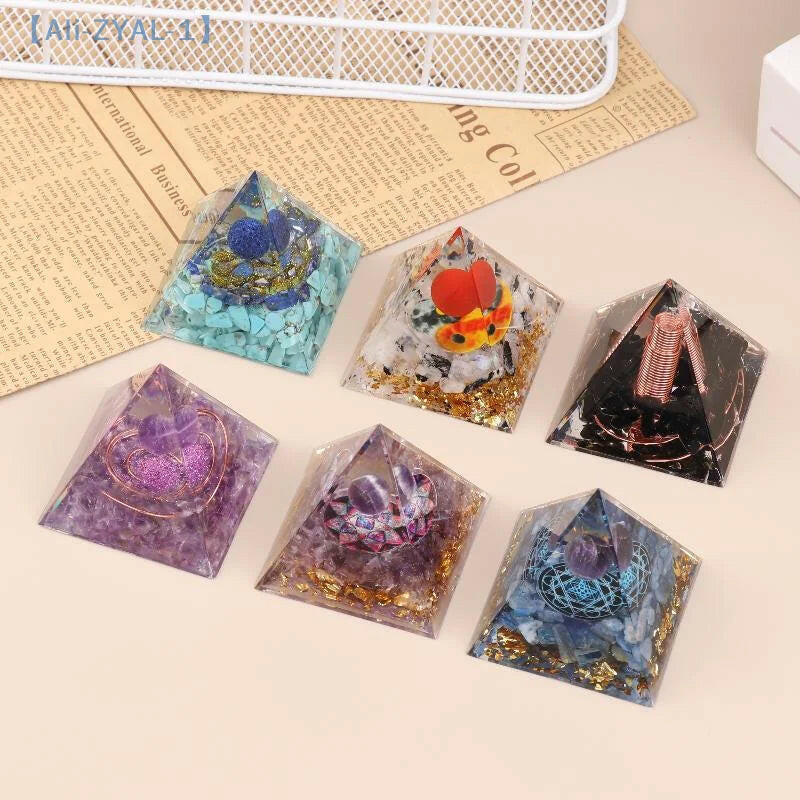 Energy Pyramid Orgonite with Natural Amethyst & Peridot – Reiki Chakra Meditation Tool