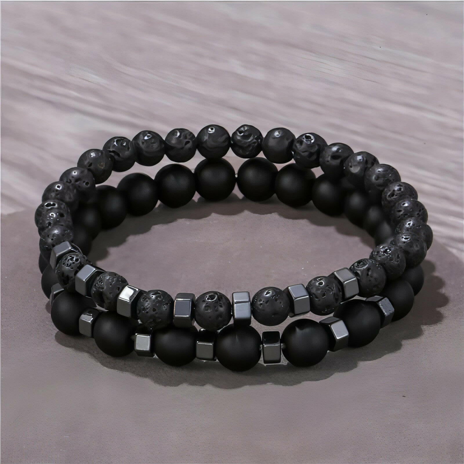 2Pcs/Set Beaded Bracelet Men Lava Stone Agate Tiger Eye Bead Charm Men Women Bracelet Sets Jewelry Best Gifts Pulsera Hombre