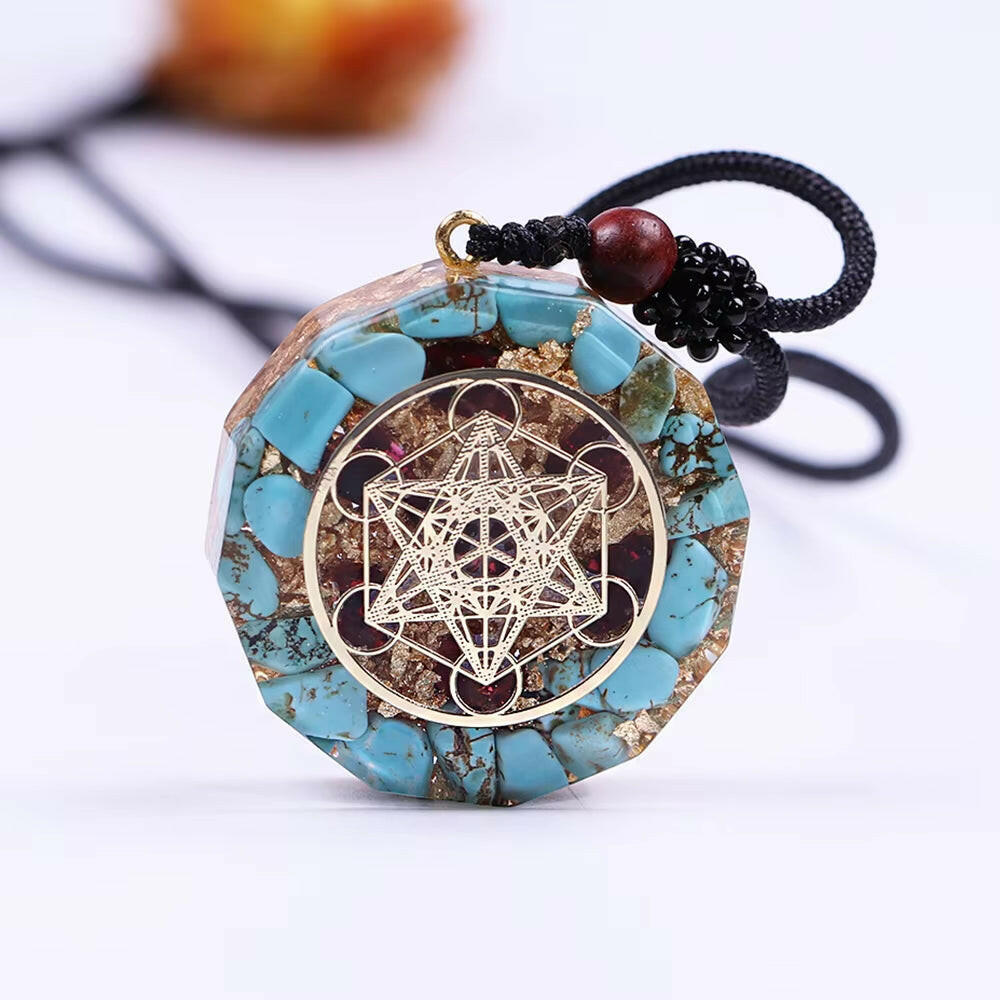 Orgonite Necklace Metatron Cube Resin Pendant Cosmic Energy Center Sign Pendant Necklace Magic Hexagram Choker Jewelry