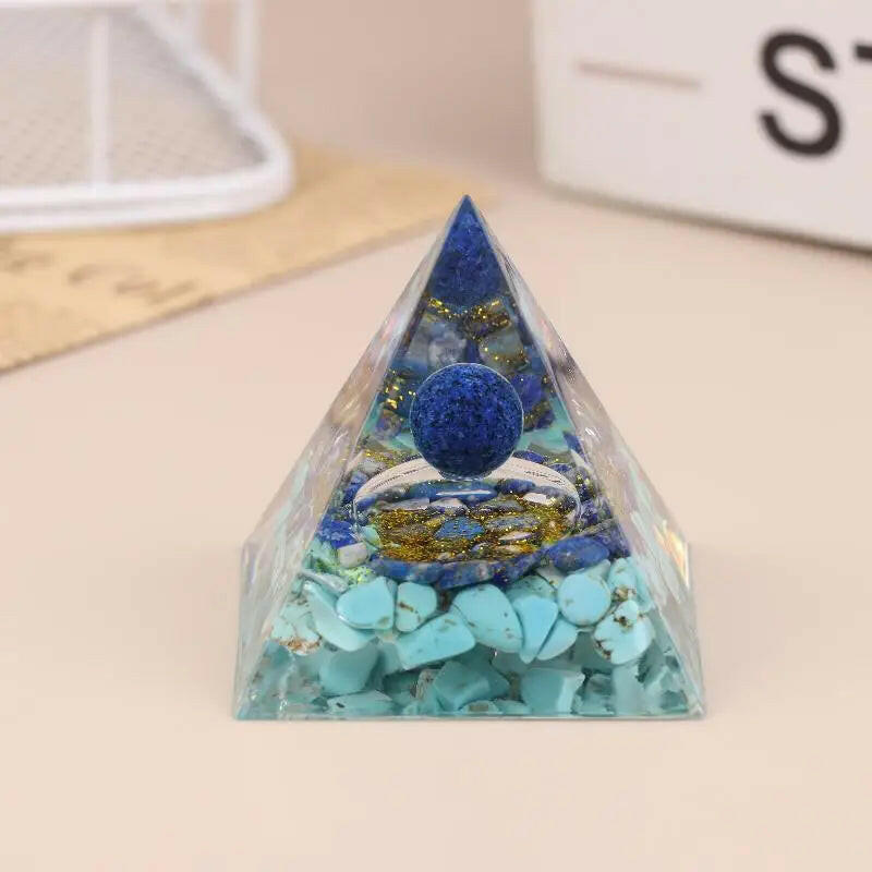 Energy Pyramid Orgonite with Natural Amethyst & Peridot – Reiki Chakra Meditation Tool