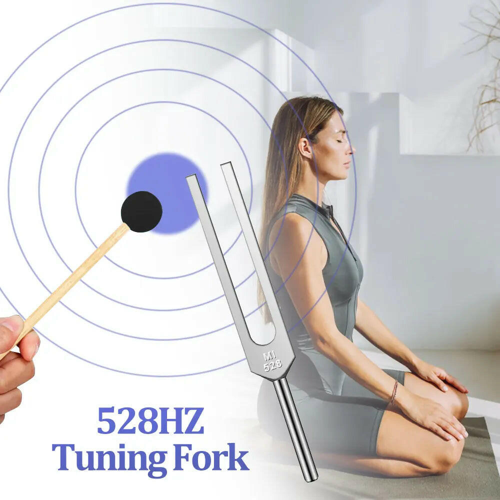 528Hz Tuning Fork Aluminum Alloy Tuning Fork for Sound Healing Meditation with Velvet Bag Hammer & Cleaning Cloth