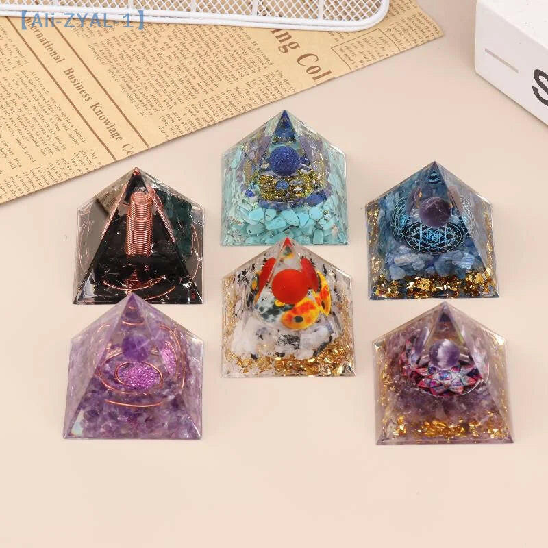 Energy Pyramid Orgonite with Natural Amethyst & Peridot – Reiki Chakra Meditation Tool