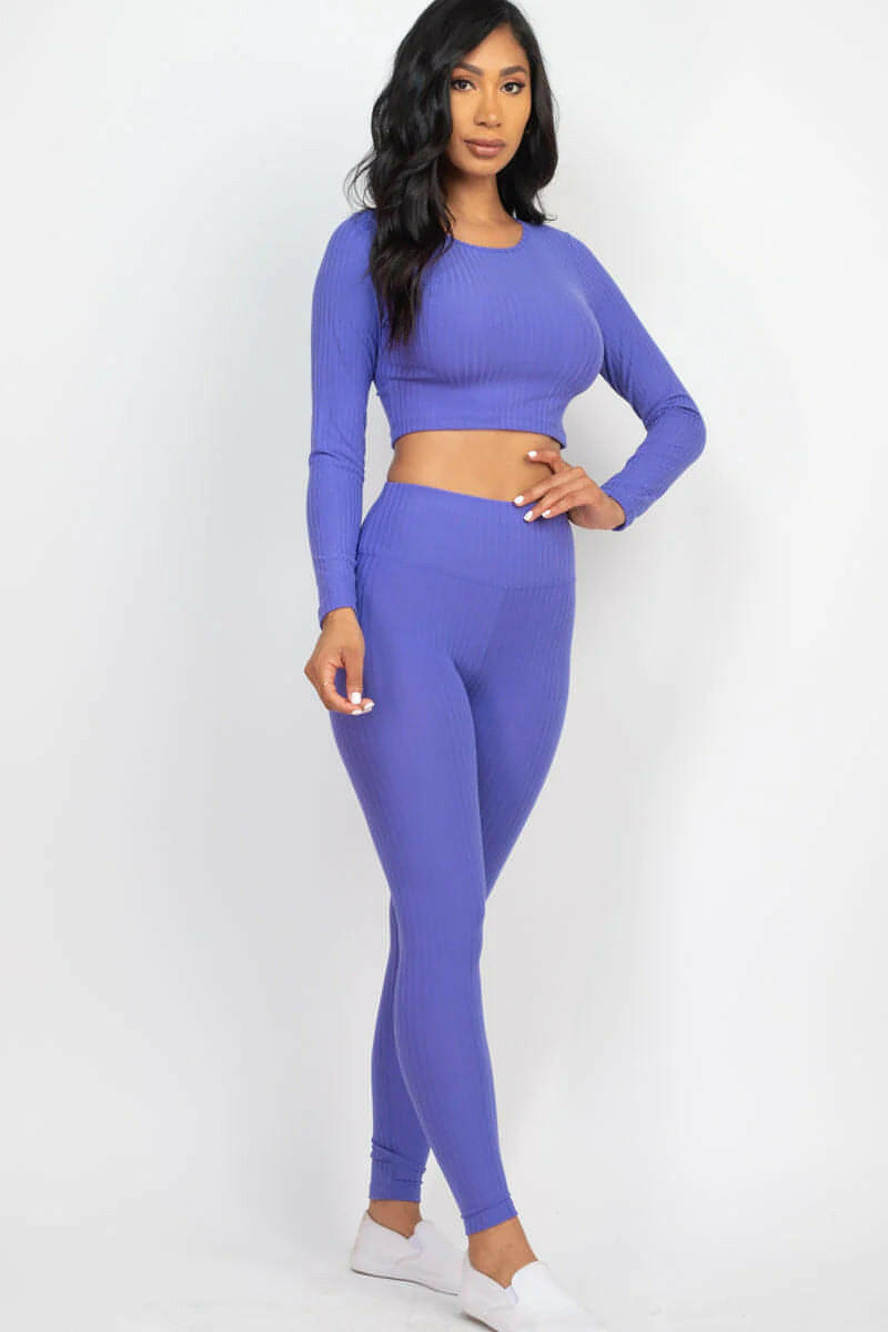 Ribbed Long Sleeve Crop Top & Leggings Set (CAPELLA)