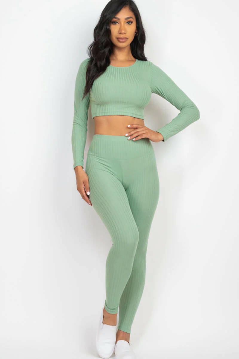 Ribbed Long Sleeve Crop Top & Leggings Set (CAPELLA)