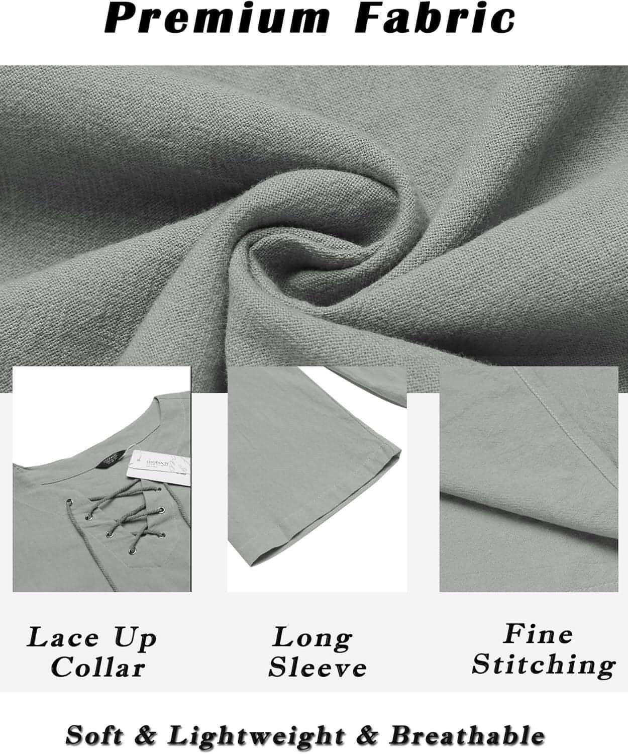 Mens Linen Beach Tee Shirts Cotton Hippie Shirts V Neck Long Sleeve Tunic Big and Tall Yoga Shirt