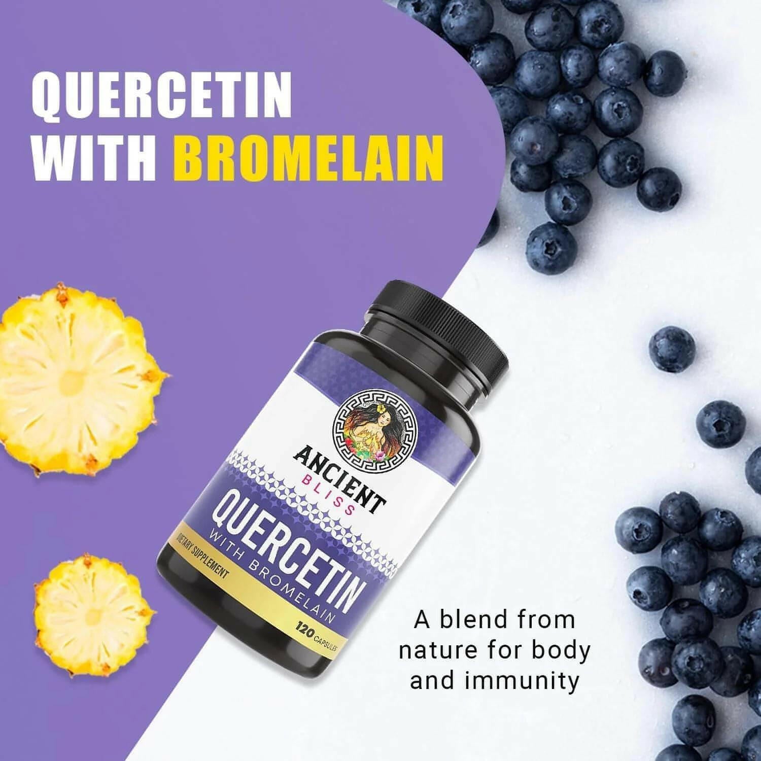 Quercetin Bromelain, Quercetin 1000Mg , Supports Immune System, Joint Health, Respiratory Health & Overall Well-Being – 120 Capsules