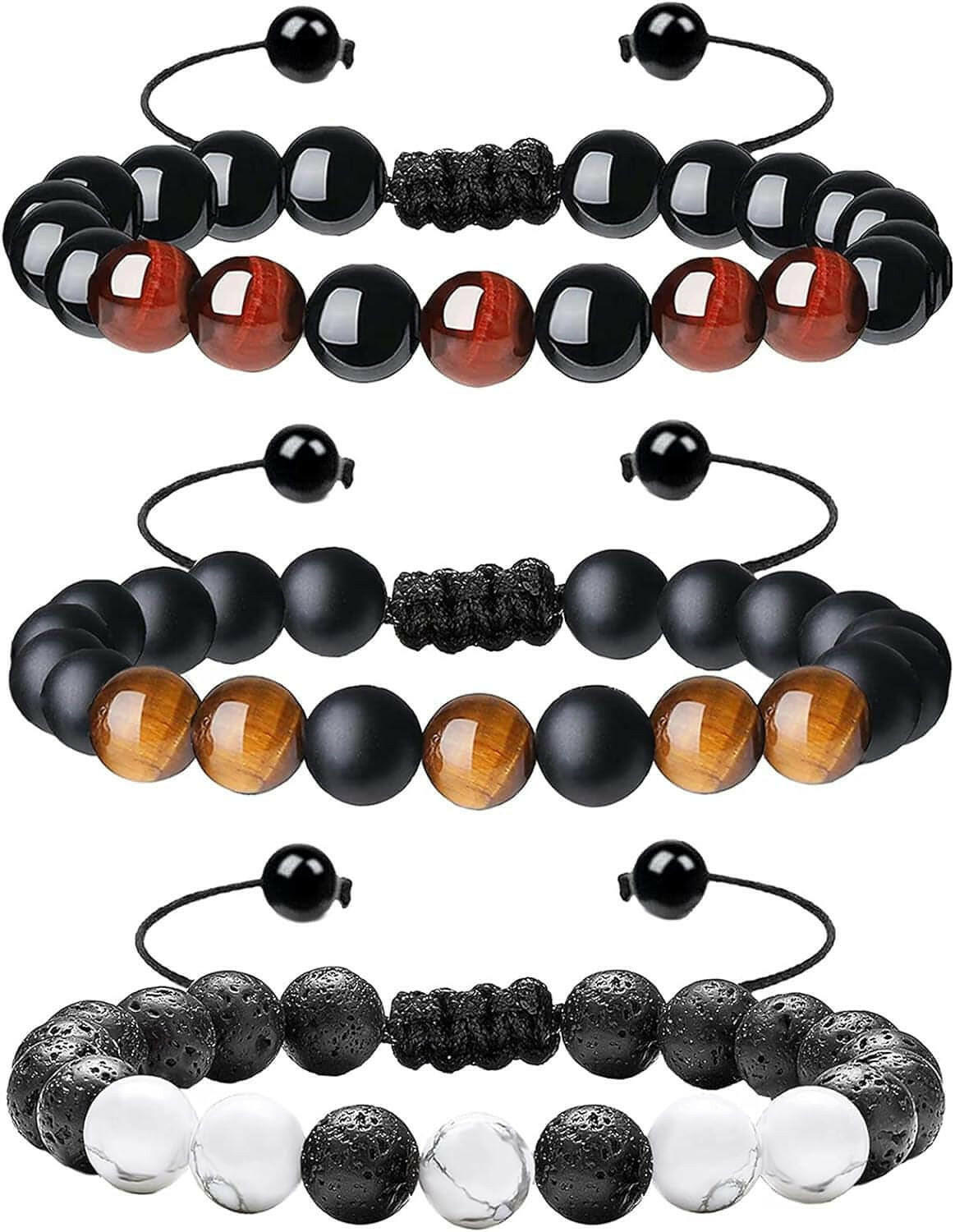Multi-Piece Set 8Mm Men'S Tiger Eye Bracelet, Men'S Beaded Bracelet, Natural Stone Bracelet, Couple Bracelet, Jewelry Gifts, Men'S and Women'S （Three-Piece Suit）