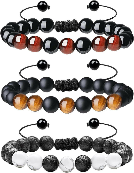 Multi-Piece Set 8Mm Men'S Tiger Eye Bracelet, Men'S Beaded Bracelet, Natural Stone Bracelet, Couple Bracelet, Jewelry Gifts, Men'S and Women'S （Three-Piece Suit）