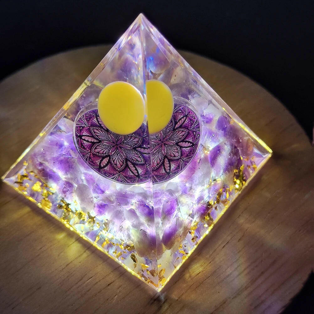 Natural Crystal Energy Orgonite Pyramid – Handmade EMF Protection & Healing Tool