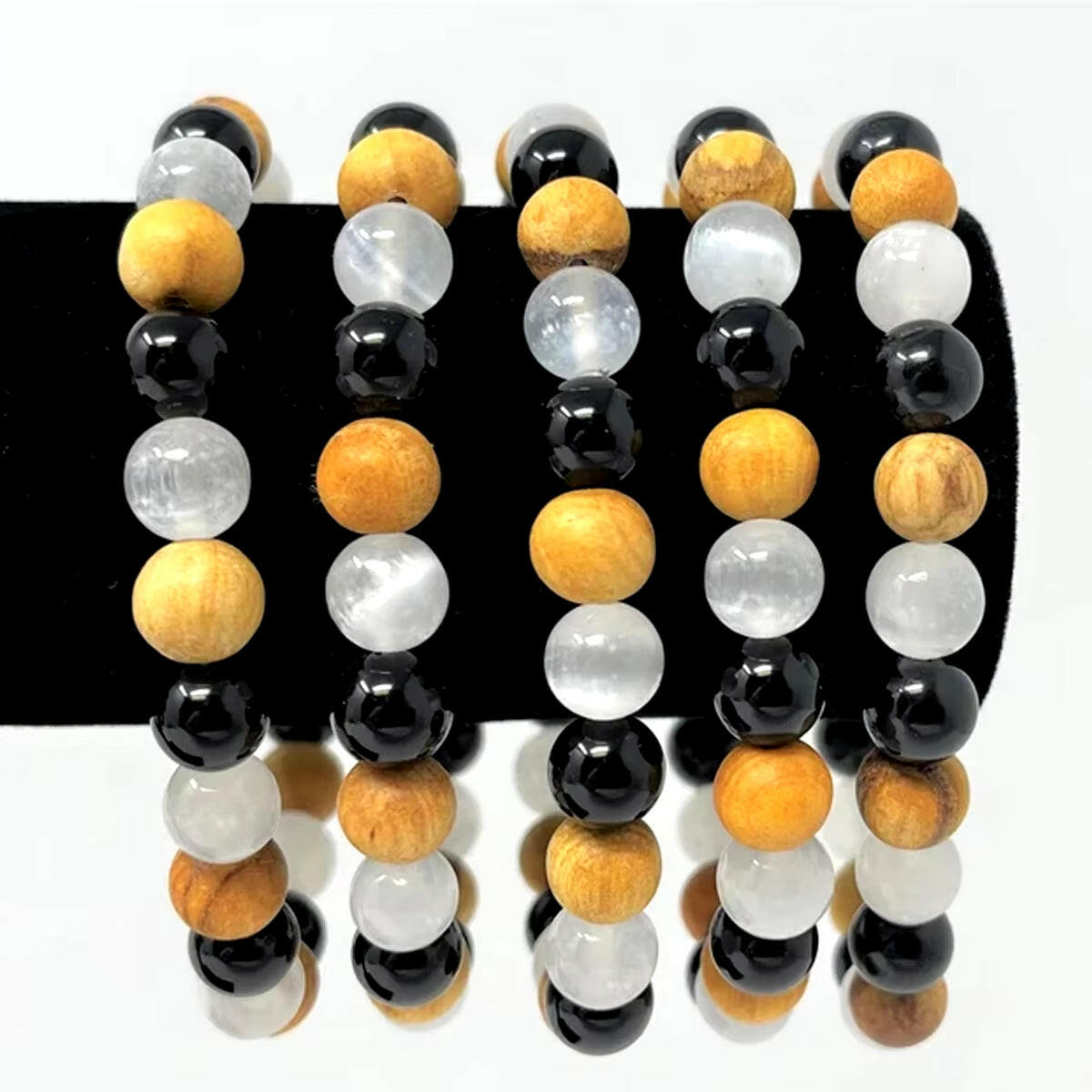 8Mm Crystal Body Purification Bracelet with Selenite, Black Tourmaline, and Palo Santo to Enhance Movement and Energy