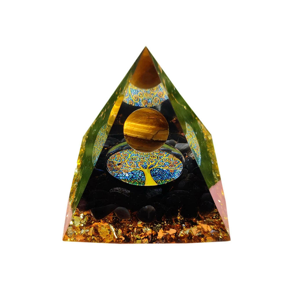 Natural Tiger Eye Orgonite Pyramid Crystals Energy Reiki Lucky Wealth Stone Crafts 
