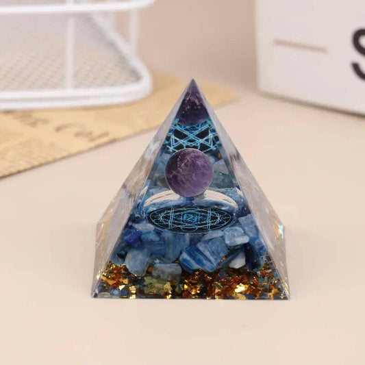 Energy Pyramid Orgonite with Natural Amethyst & Peridot – Reiki Chakra Meditation Tool