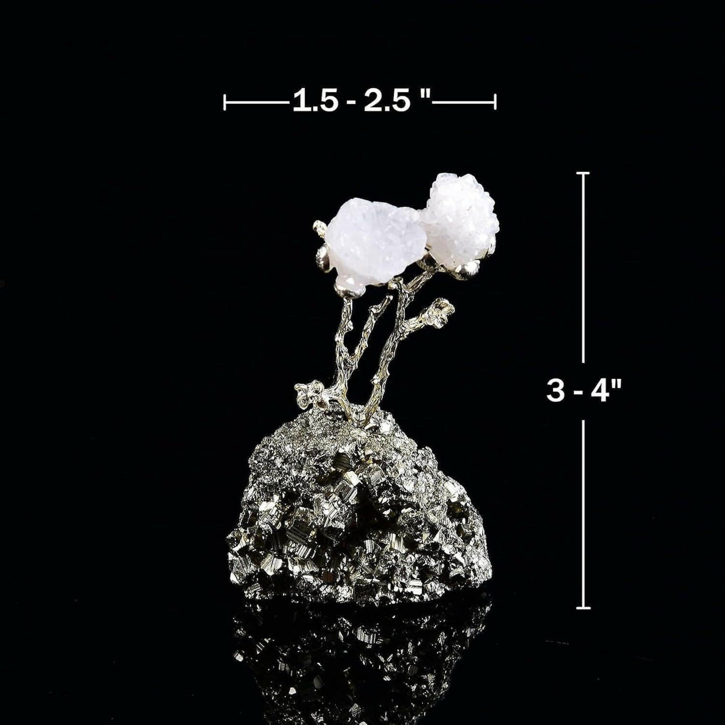 Natural Geode Agate Tree on Pyrite Base Crystals Money Tree Luck Figurine White Crystal Flower Pyrite Ornament 3-4" Tall