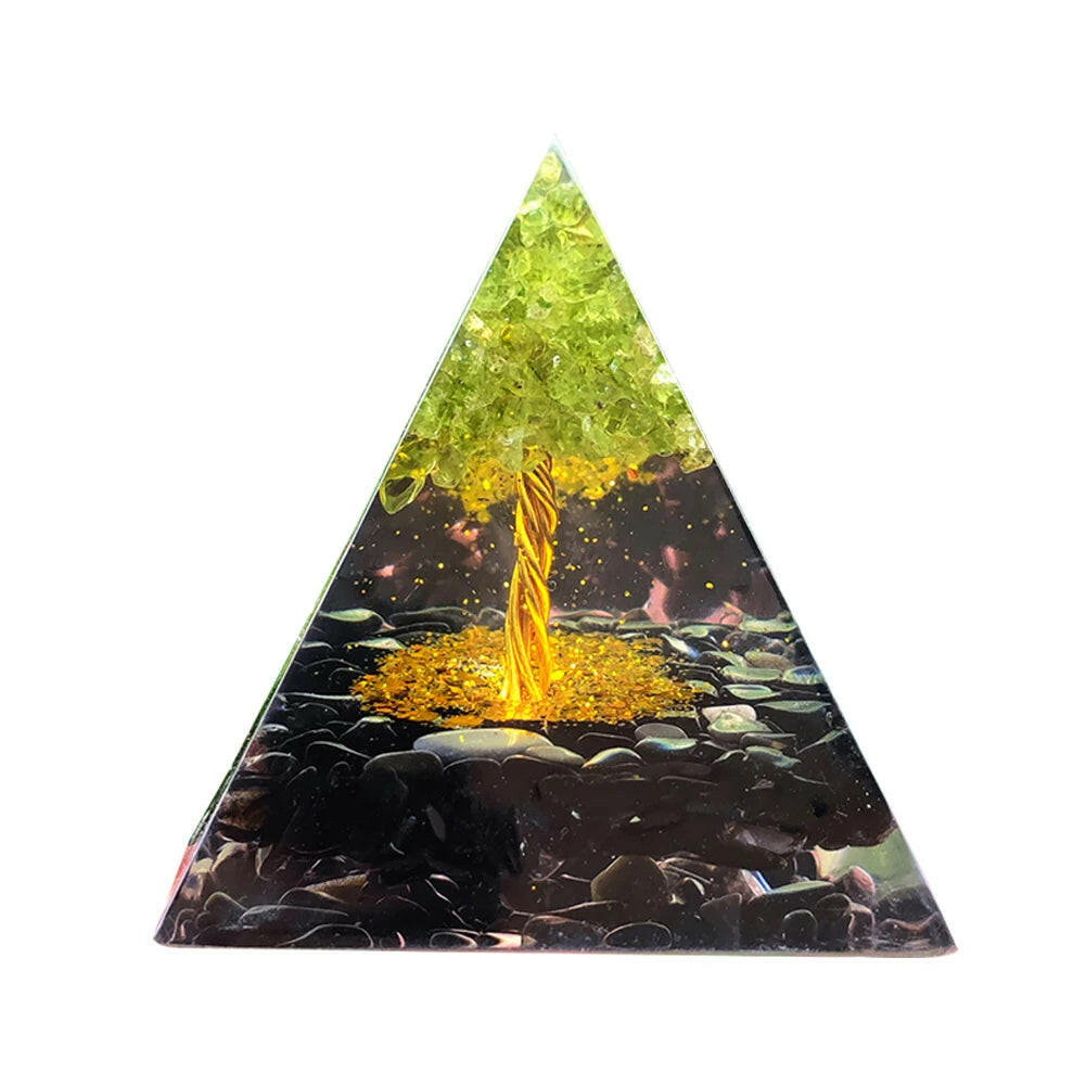 Natural Crystal Energy Orgonite Pyramid – Handmade EMF Protection & Healing Tool