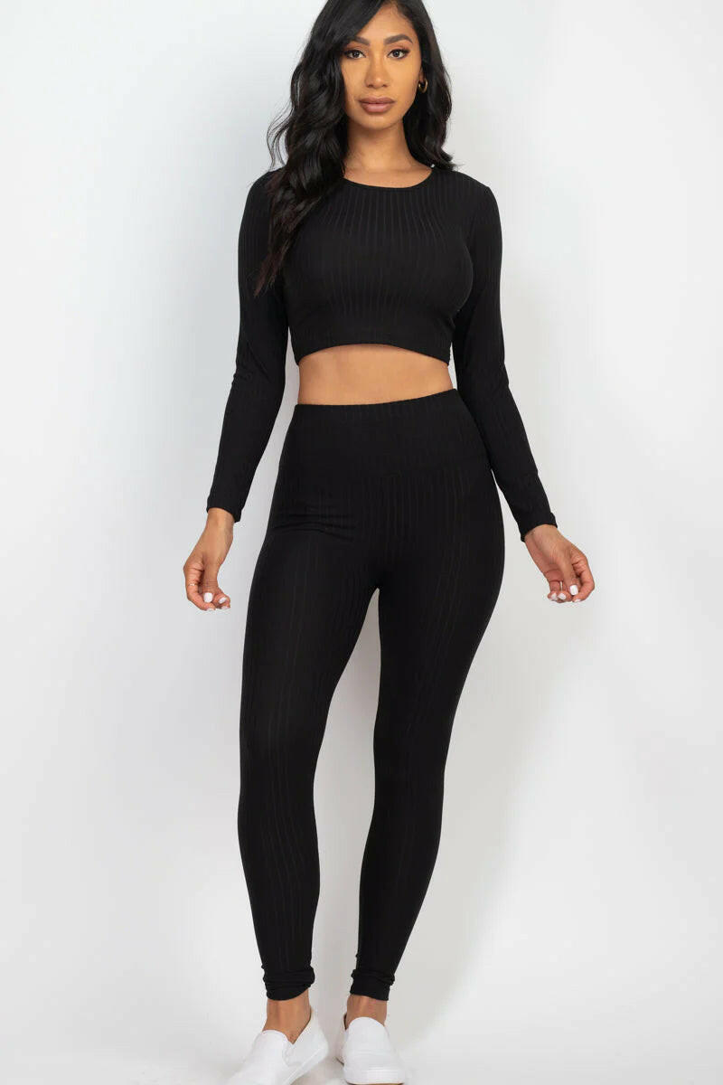 Ribbed Long Sleeve Crop Top & Leggings Set (CAPELLA)
