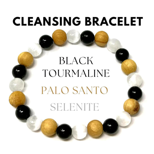 8Mm Crystal Body Purification Bracelet with Selenite, Black Tourmaline, and Palo Santo to Enhance Movement and Energy