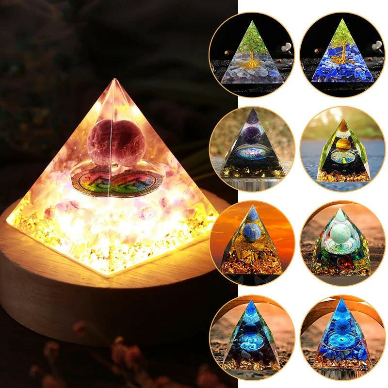 Natural Tiger Eye Orgonite Pyramid Crystals Energy Reiki Lucky Wealth Stone Crafts 