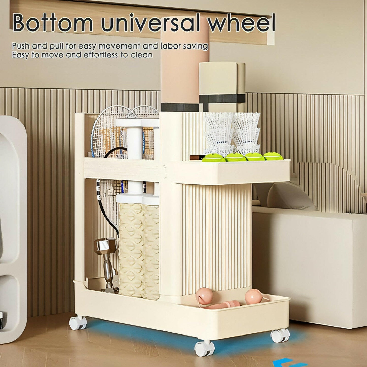 Yoga Mat Storage Basket Home Trolley Fitness Equipment Storage Rack Exercise Equipment Storage Rack with Bottom Universal Wheels
