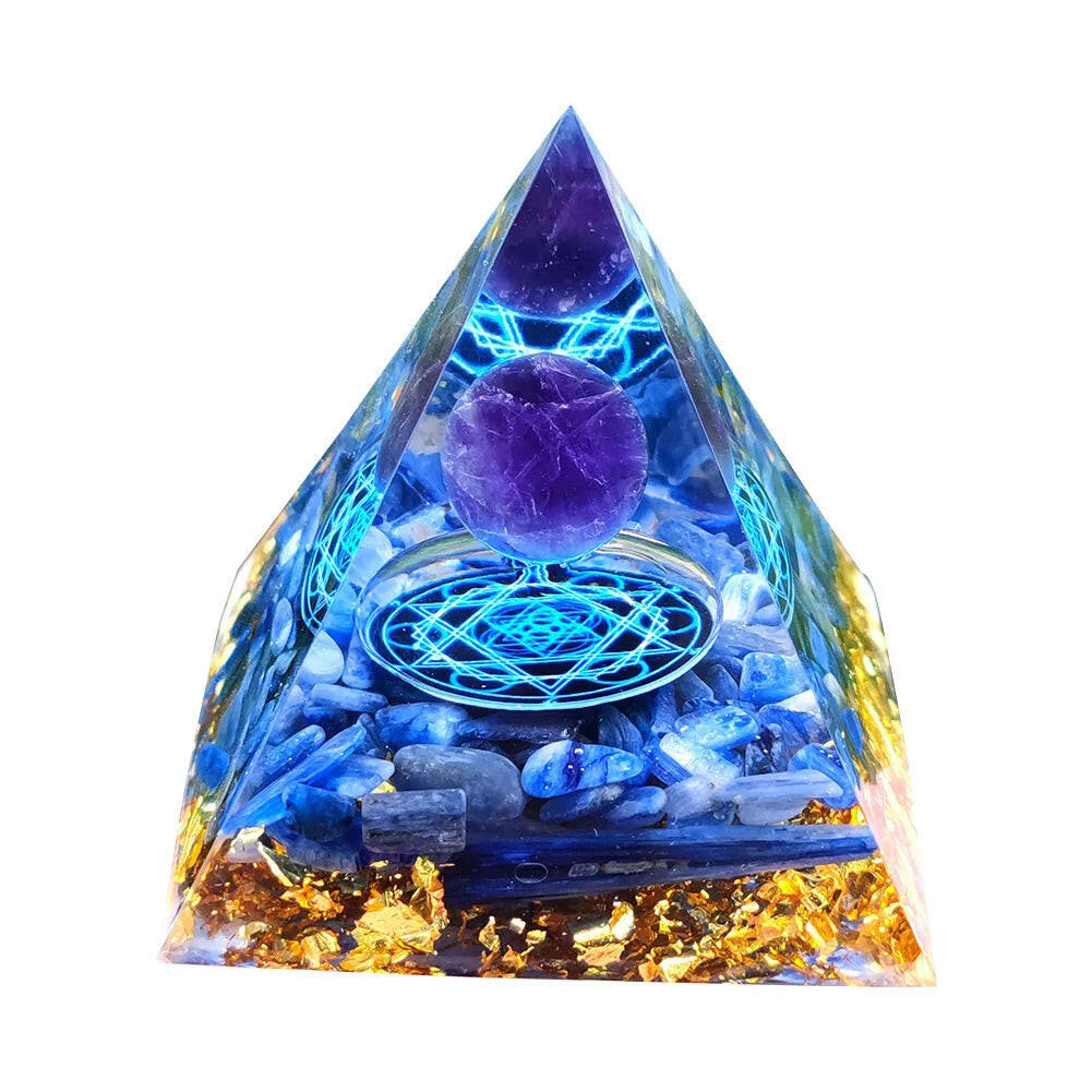 Natural Crystal Energy Orgonite Pyramid – Handmade EMF Protection & Healing Tool