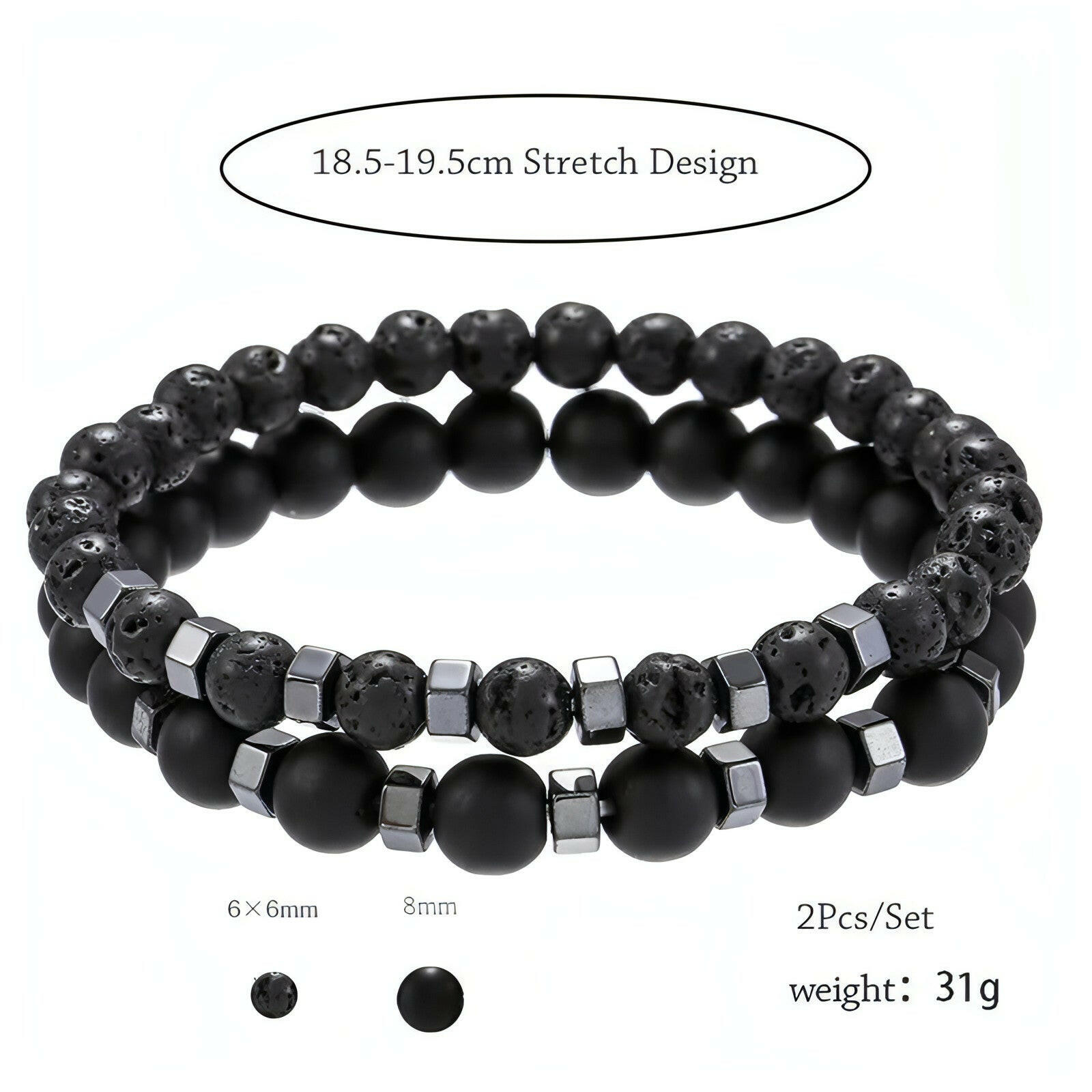 2Pcs/Set Beaded Bracelet Men Lava Stone Agate Tiger Eye Bead Charm Men Women Bracelet Sets Jewelry Best Gifts Pulsera Hombre
