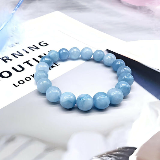 Natural Aquamari Bracelet Single Crystal Elastic Romantic Crystal Yoga Blue Bracelet Woman Jewelry 4,6,8,10,12Mm Beads