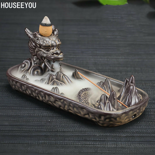 Ceramic Dragon Censer Home Decor Creative Smoke Backflow Incense Burner Incense Stick Holder