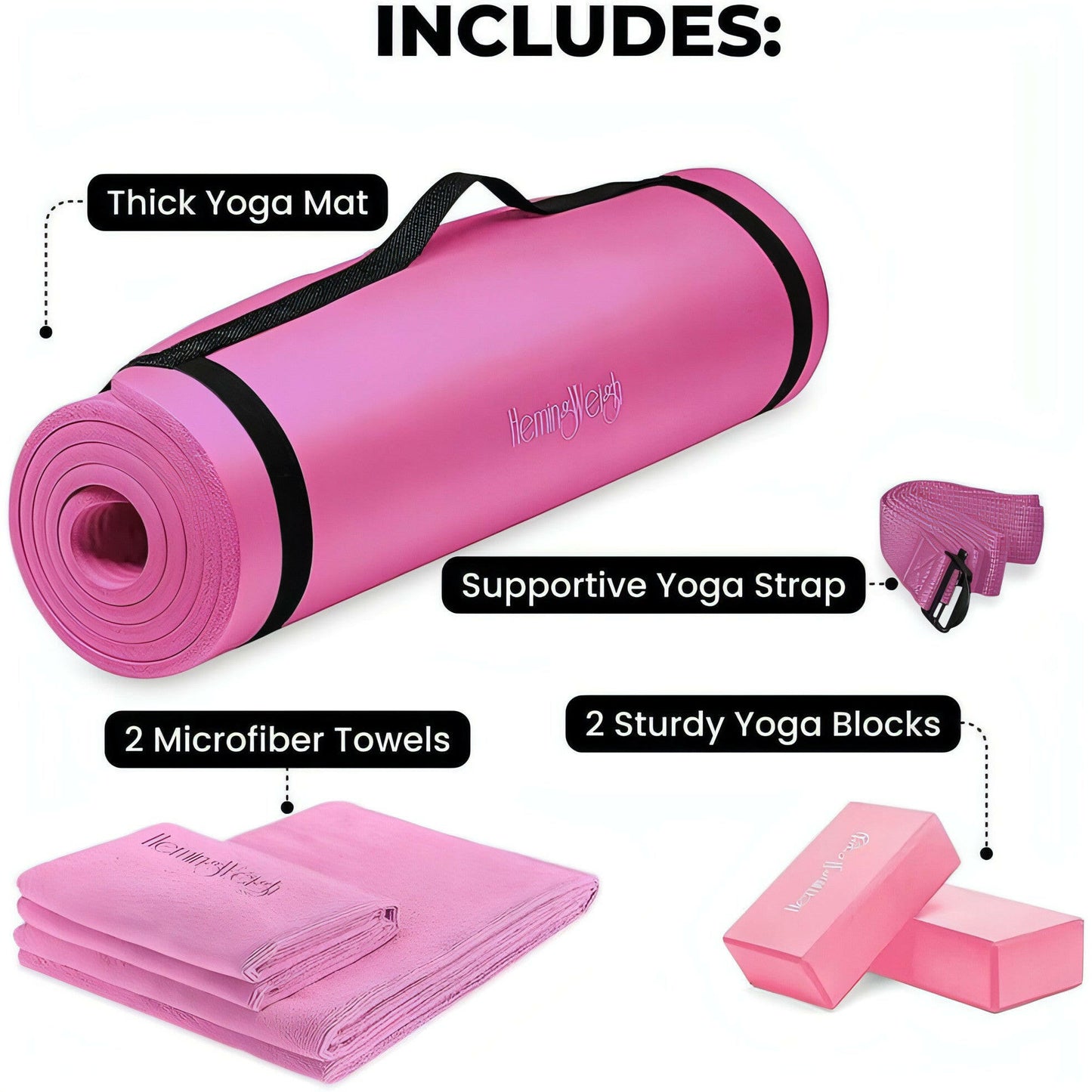 Yoga Mat Set - Complete Yoga Starter Kit with Thick Mat, Blocks, Strap, and Cooling Towels