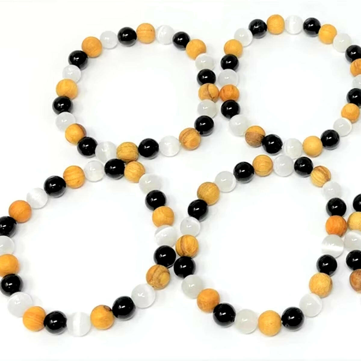 8Mm Crystal Body Purification Bracelet with Selenite, Black Tourmaline, and Palo Santo to Enhance Movement and Energy