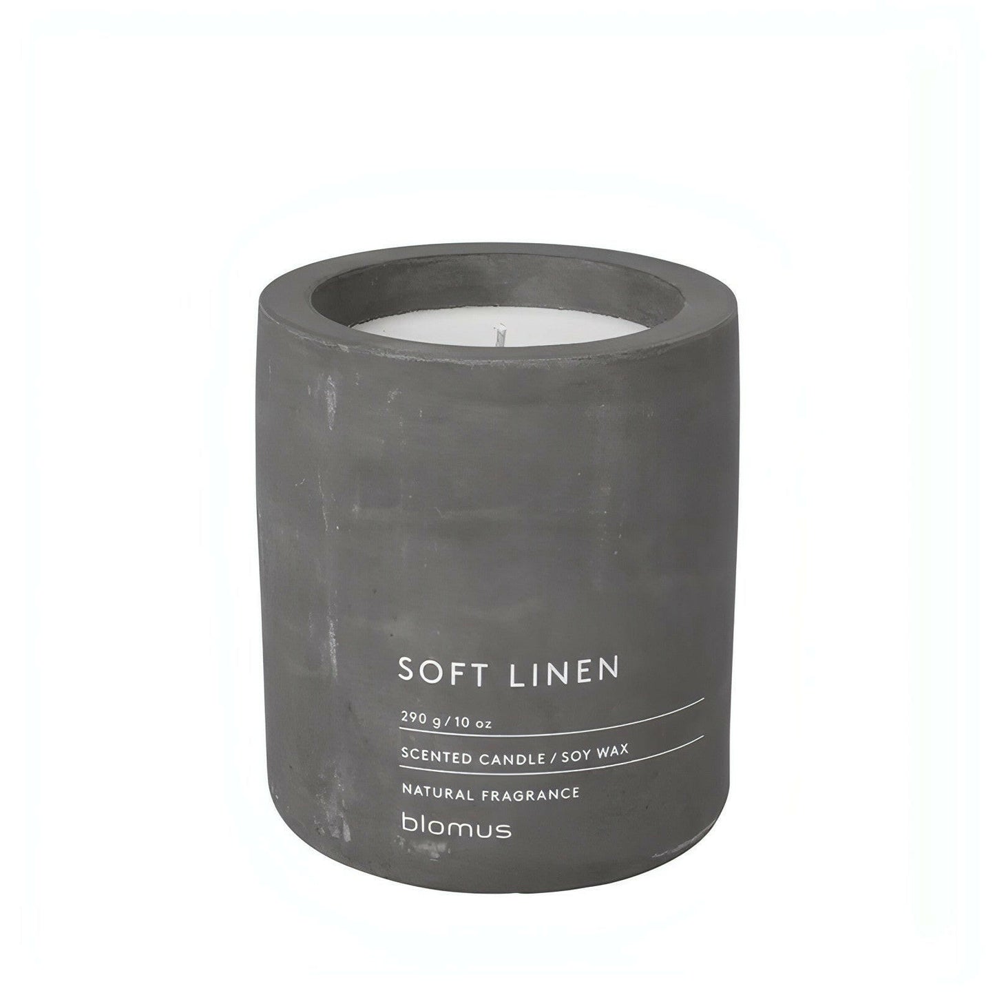 Fraga Soft Linen Scented Jar Candle in concrete holder.
