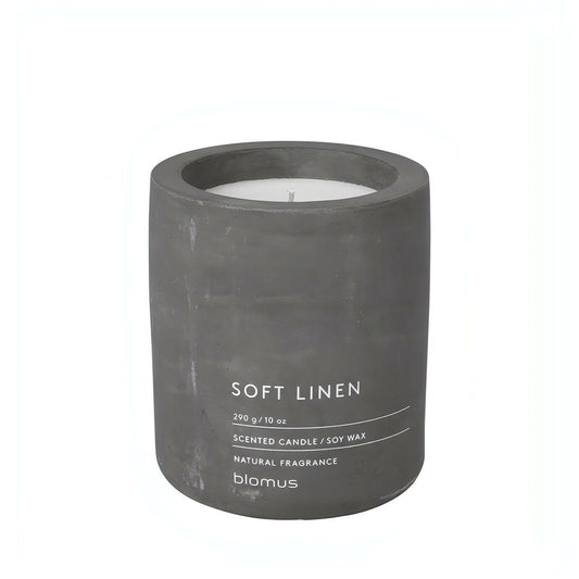 Fraga Soft Linen Scented Jar Candle in concrete holder.