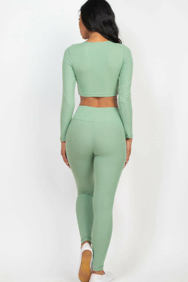 Ribbed Long Sleeve Crop Top & Leggings Set (CAPELLA)