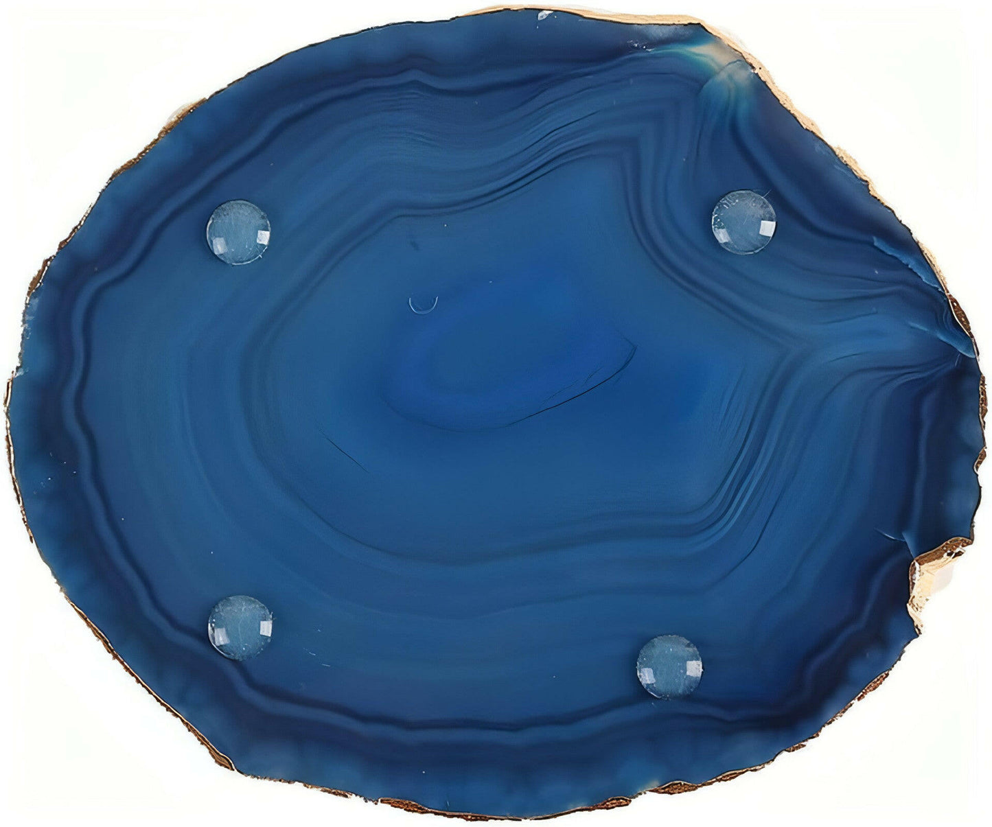 Golden Plated Dyed Blue Agate Coasters Set of 4, Crystal Coaster for Drinks,Geode Coasters with Gold Edge, with Rubber Bumper,Suitable for Kinds of Cups, Wooden Table, Cool Home Decor(3－4")