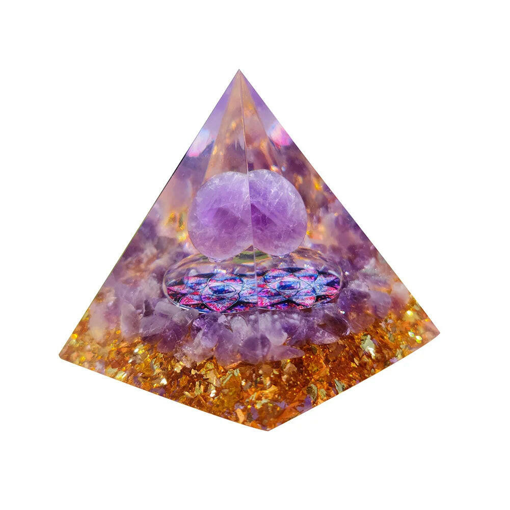 Natural Crystal Energy Orgonite Pyramid – Handmade EMF Protection & Healing Tool