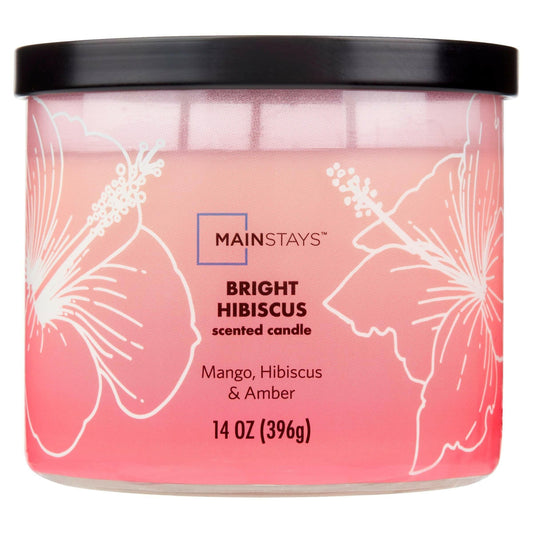 3-Wick Ombre Wrap Bright Hibiscus Scented Candle, 14 Oz with floral design, mango and amber fragrance.