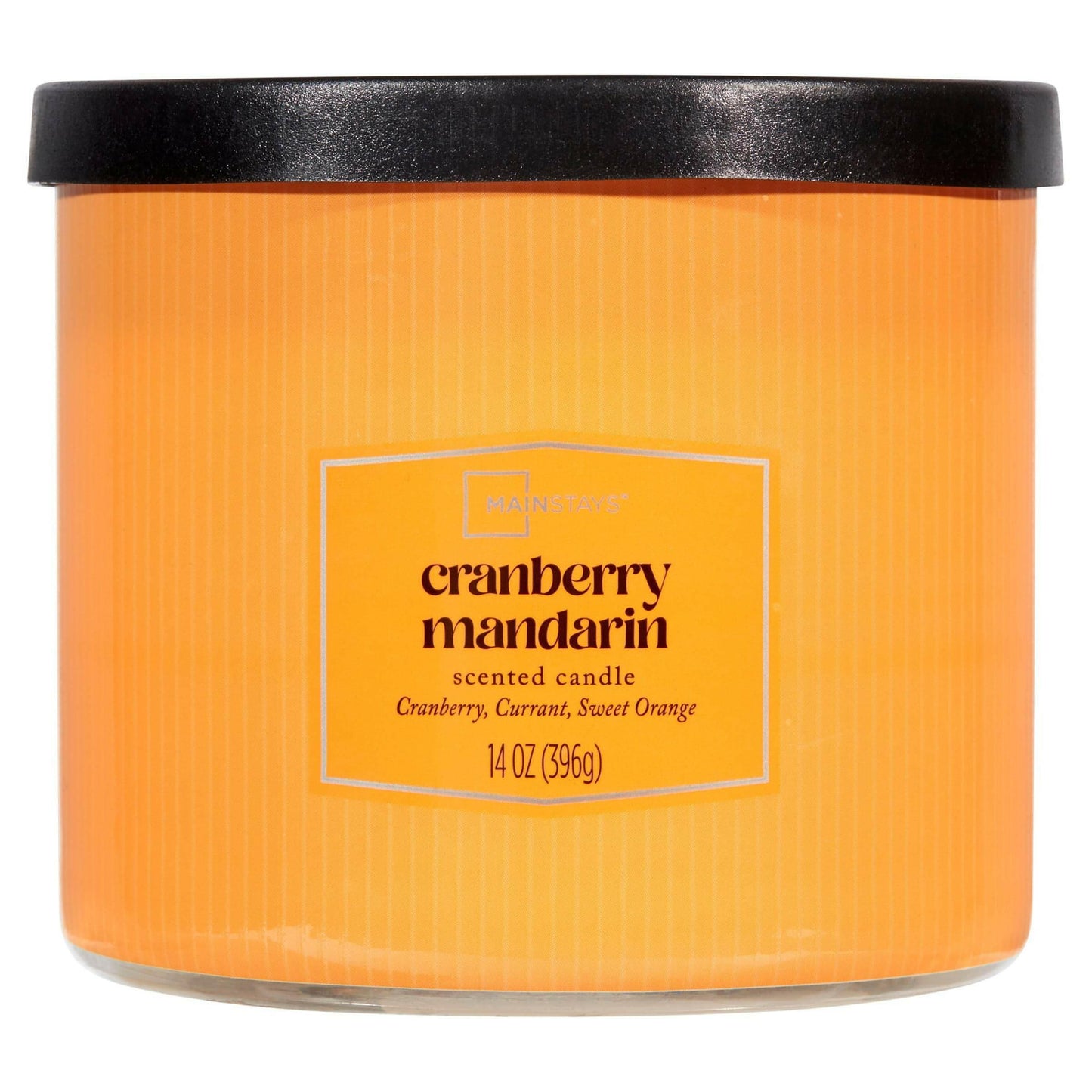 3-Wick Textured Wrapped Cranberry Mandarin Scented Candle, 14 Oz with decorative wrap and metal lid.