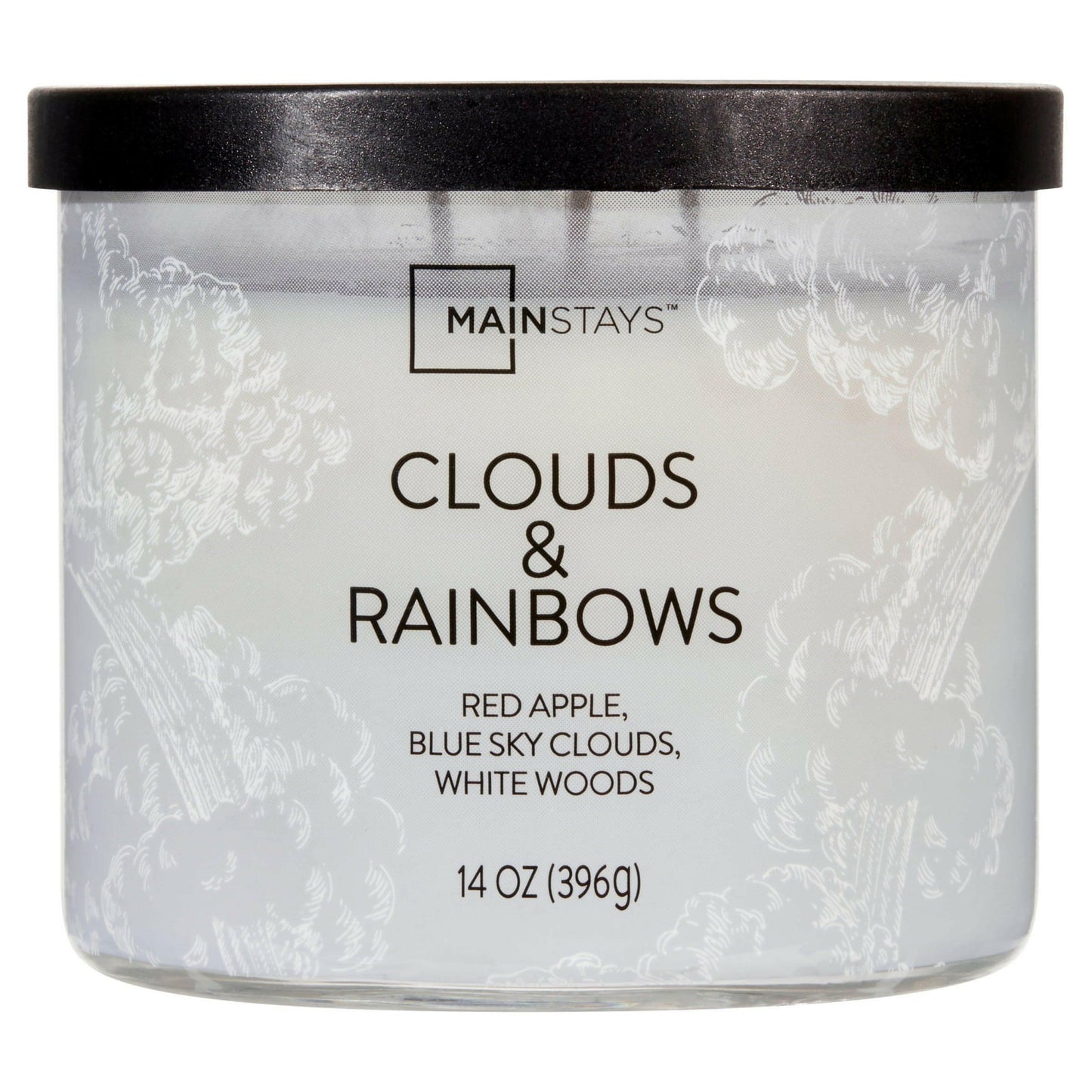 3-Wick Wrapped Clouds & Rainbows Scented Candle, 14 Oz with decorative wrap and metal lid.