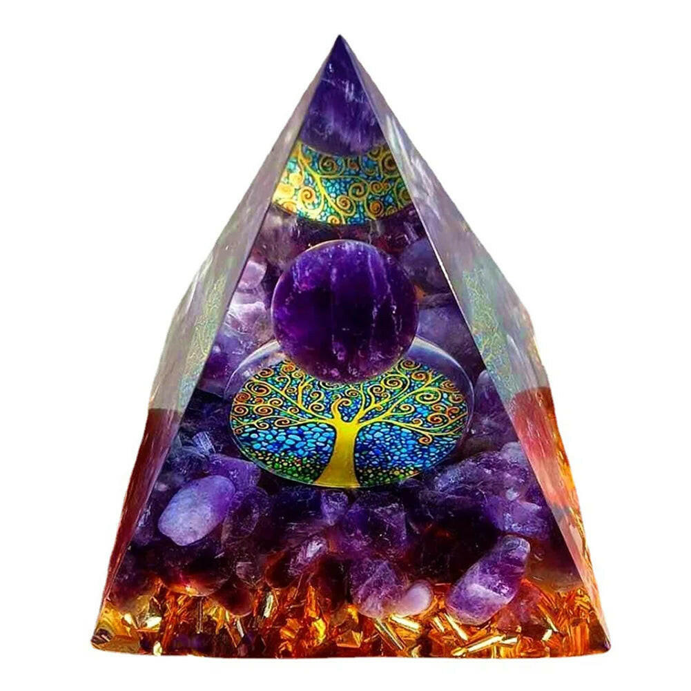 Natural Crystal Energy Orgonite Pyramid – Handmade EMF Protection & Healing Tool