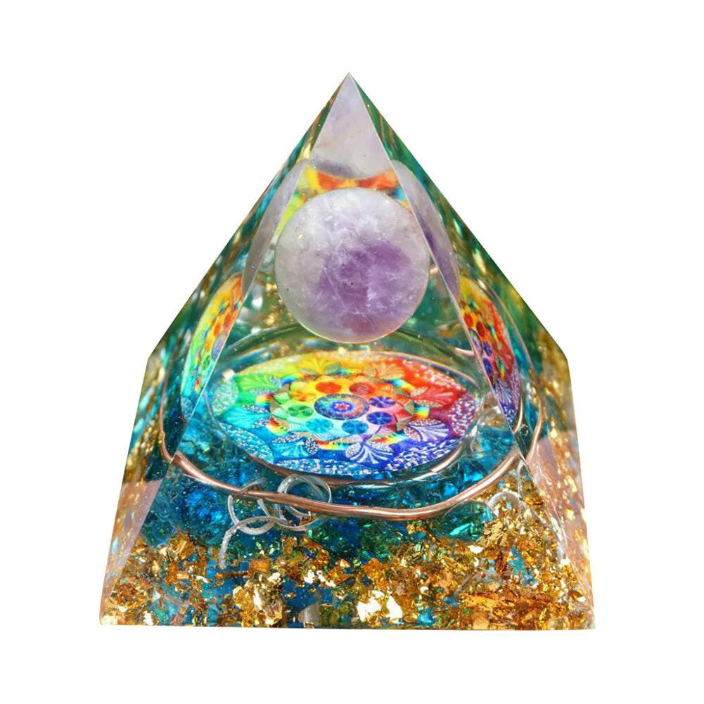 Natural Crystal Energy Orgonite Pyramid – Handmade EMF Protection & Healing Tool