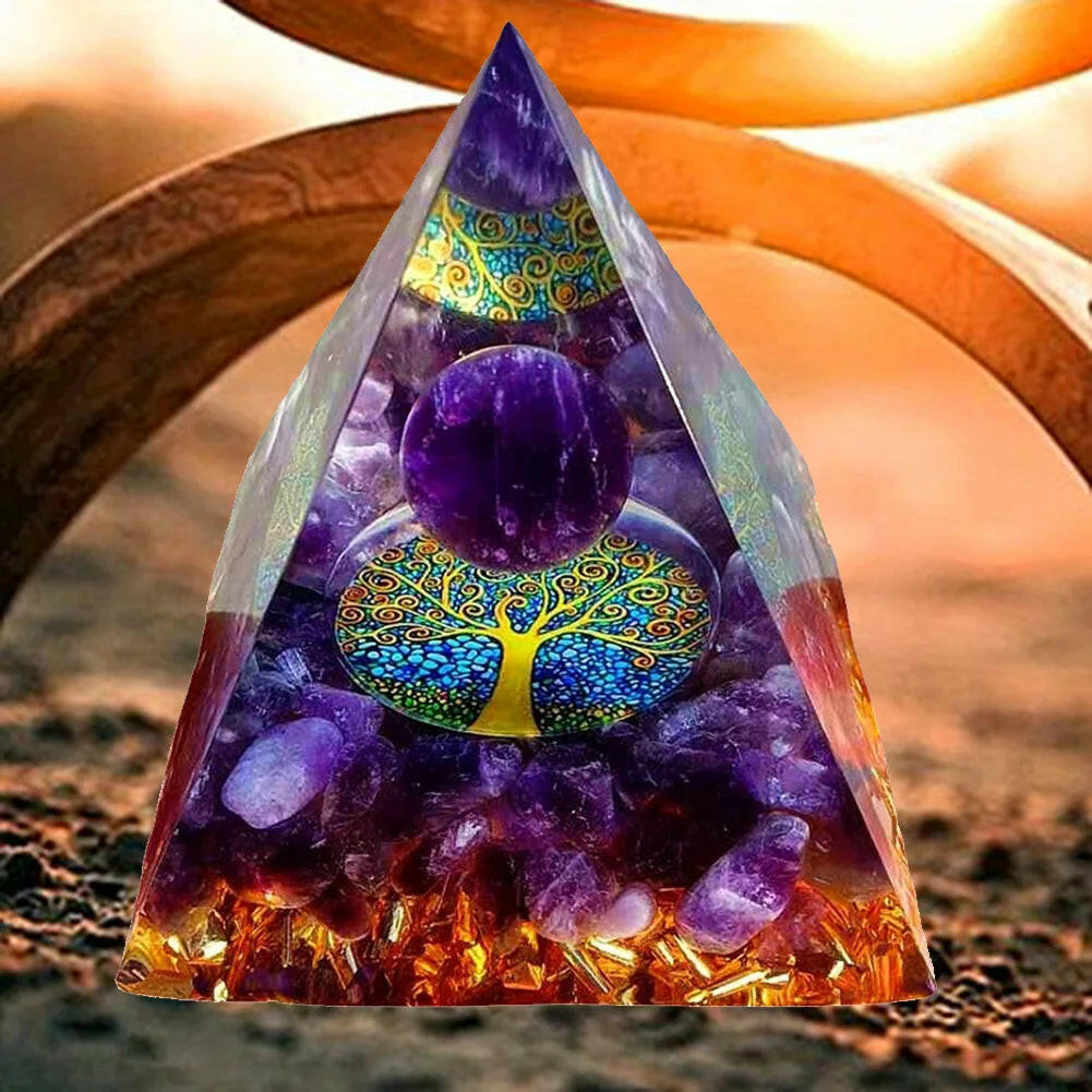 Natural Crystal Energy Orgonite Pyramid – Handmade EMF Protection & Healing Tool