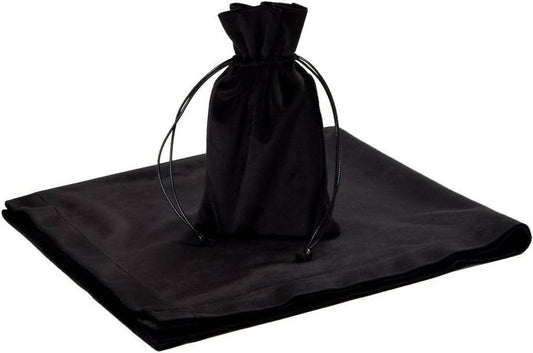 Black tarot table cloth and drawstring pouch set for divination, 60x60cm cloth, 11x19cm pouch.